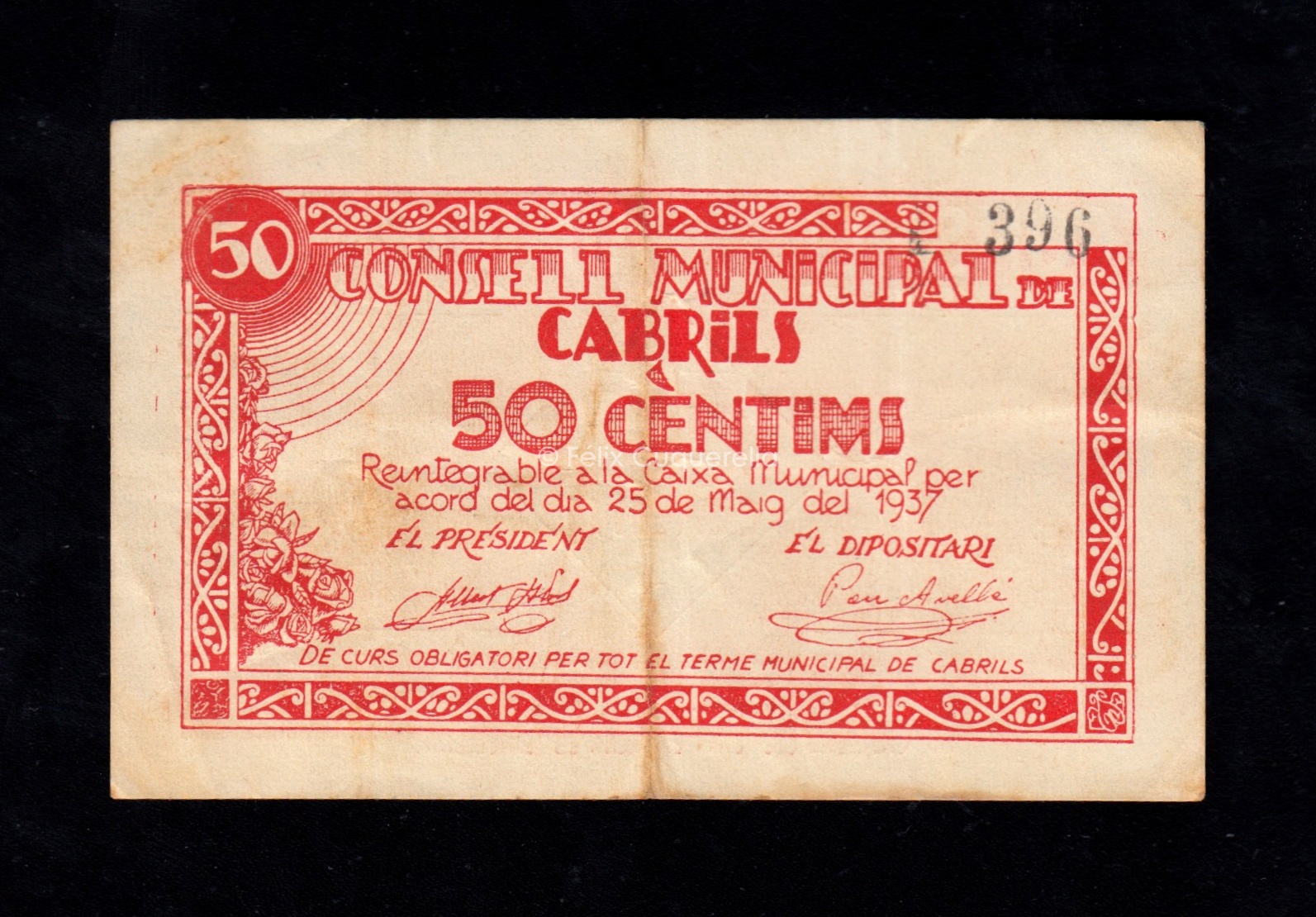 Cabrils (Barcelona), 50 céntimos 1937, MBC Cabrils (Barcelona), 50 céntimos 1937, MBC
