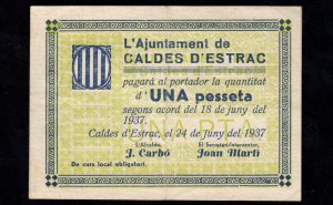 Caldes d'Estrac (Barcelona), 1 peseta 1937, MBC