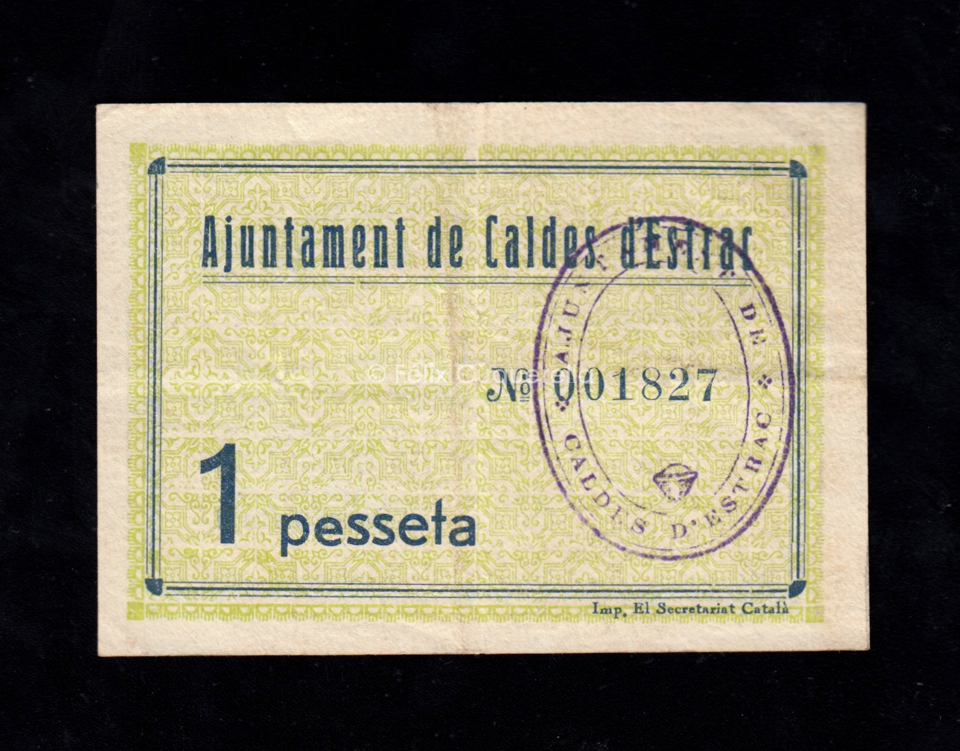 Caldes d'Estrac (Barcelona), 1 peseta 1937, MBC Caldes d'Estrac (Barcelona), 1 peseta 1937, MBC