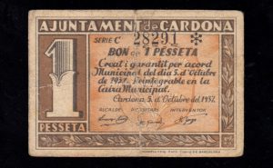 Cardona (Barcelona), 1 peseta 1937, MBC-