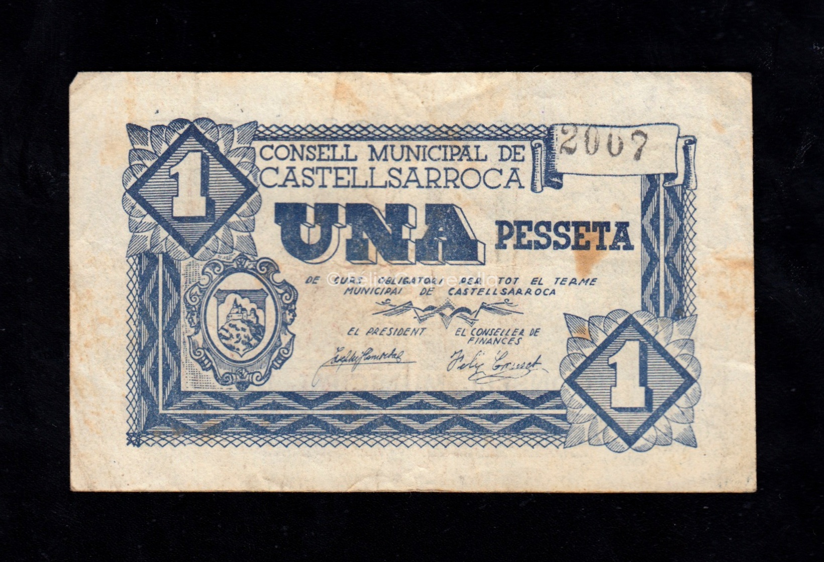 Castellsarroca (Barcelona), 1 peseta, MBC- Castellsarroca (Barcelona), 1 peseta, MBC-