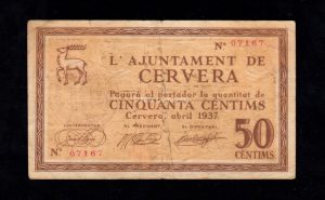 Cervera (Lérida), 50 céntimos 1937, MBC-