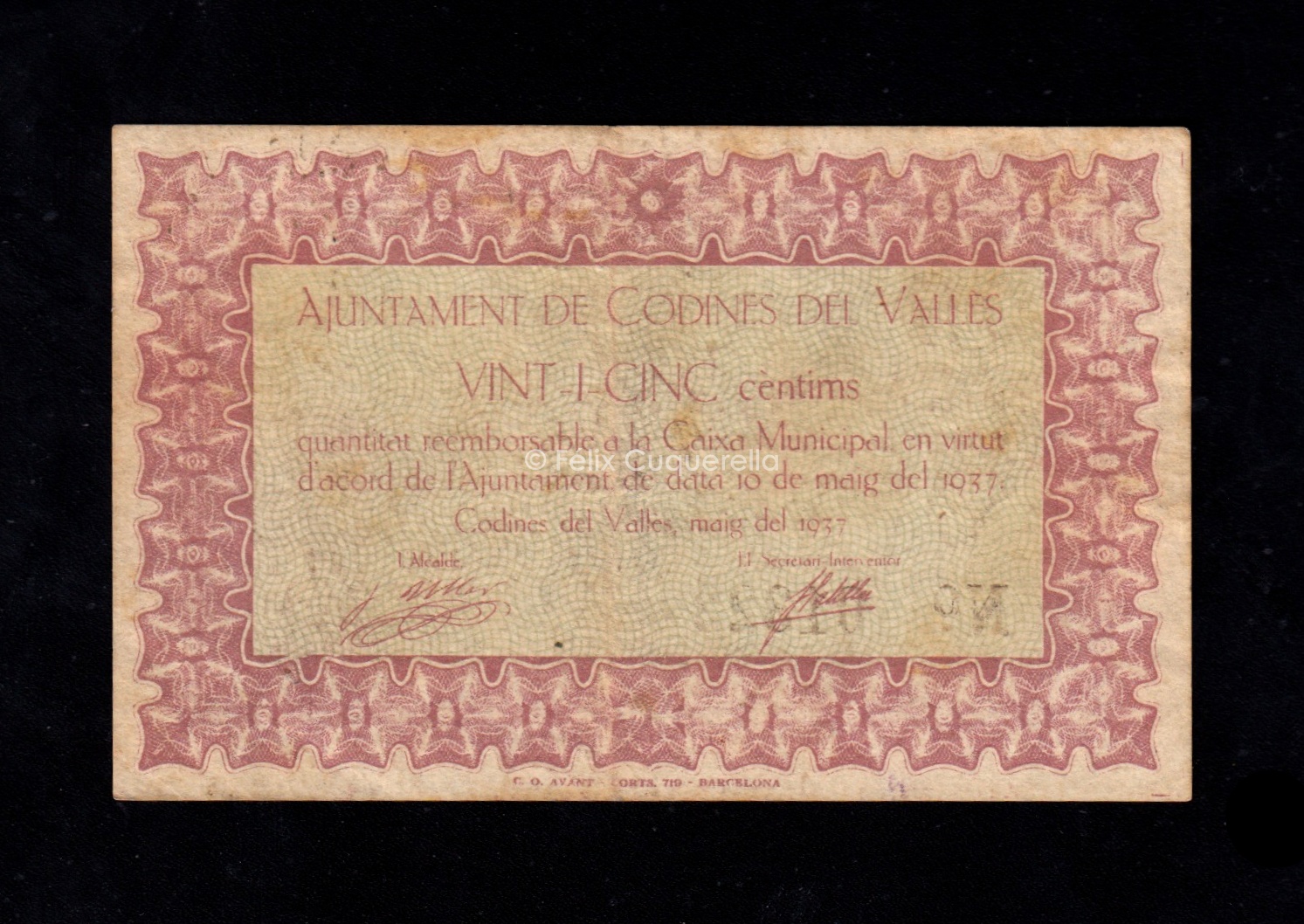 Codines del Vallés (Barcelona), 25 céntimos 1937, MBC Codines del Vallés (Barcelona), 25 céntimos 1937, MBC