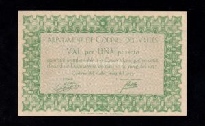 Codines del Vallés (Barcelona), 1 peseta 1937, S/C-