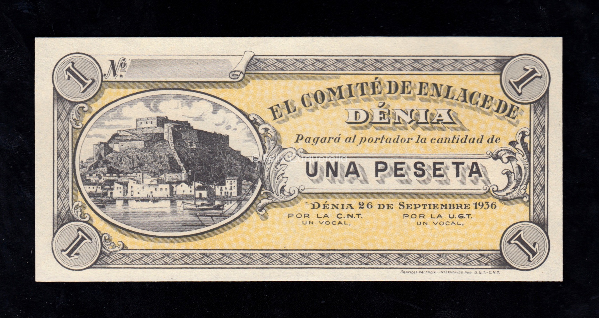 Denia (Alicante), 1 peseta 1936, S/C- Denia (Alicante), 1 peseta 1936, S/C-
