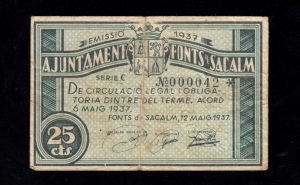Fonts de Sacalm (Gerona), 25 céntimos 1937 , MBC-