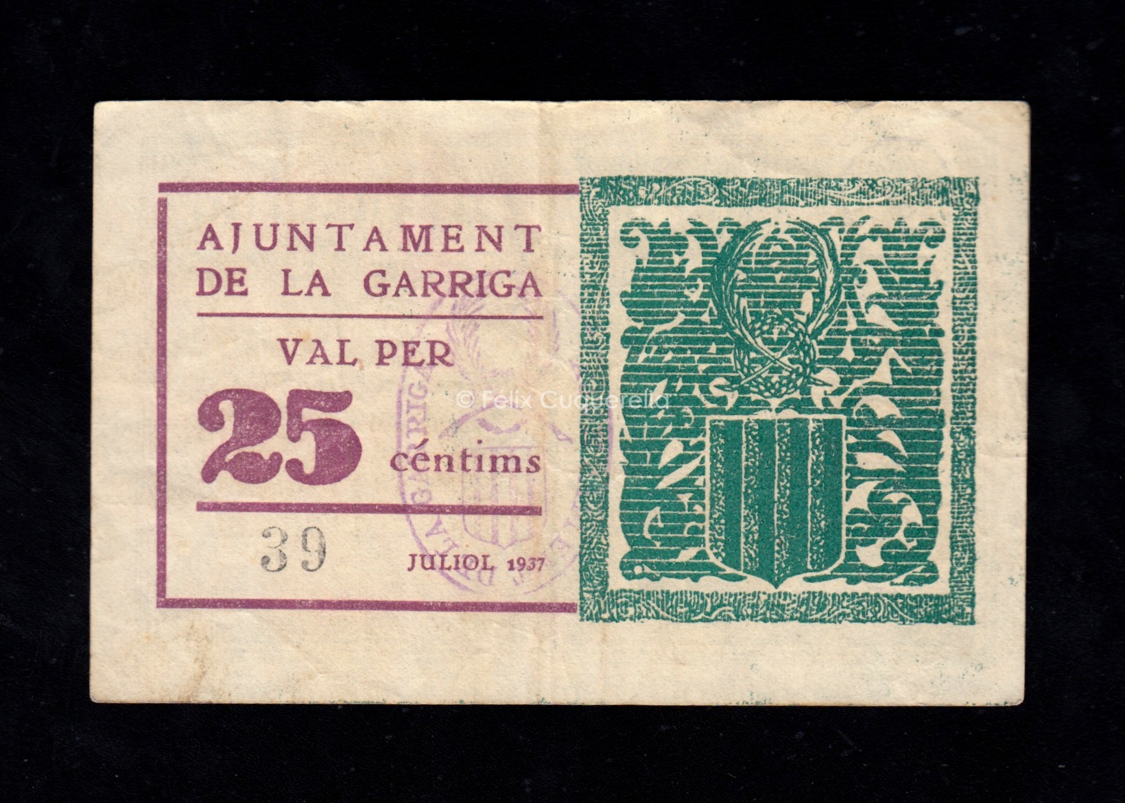 La Garriga (Barcelona), 25 céntimos 1937, MBC- La Garriga (Barcelona), 25 céntimos 1937, MBC-