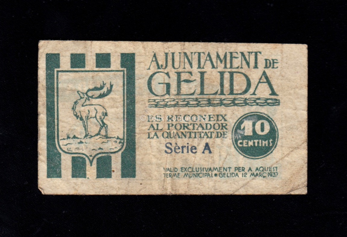 Gelida (Barcelona), 10 céntimos 1937, B/C+ Gelida (Barcelona), 10 céntimos 1937, B/C+
