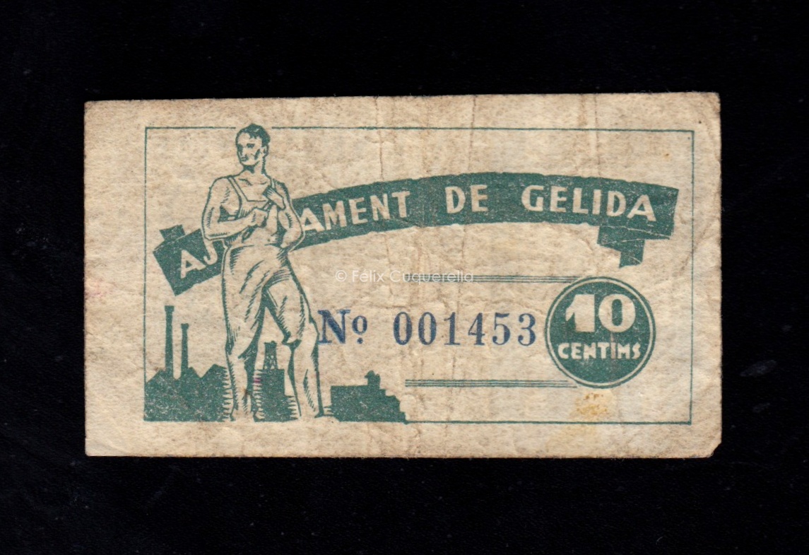 Gelida (Barcelona), 10 céntimos 1937, B/C+ Gelida (Barcelona), 10 céntimos 1937, B/C+