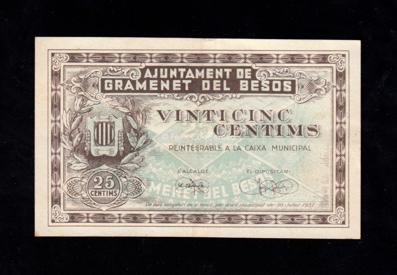 Gramenet del Besos (Barcelona), 25 céntimos 1937, MBC Gramenet del Besos (Barcelona), 25 céntimos 1937, MBC
