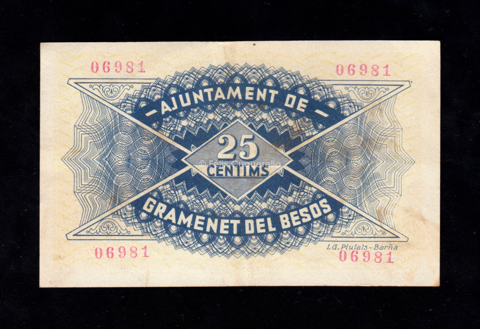 Gramenet del Besos (Barcelona), 25 céntimos 1937, MBC Gramenet del Besos (Barcelona), 25 céntimos 1937, MBC