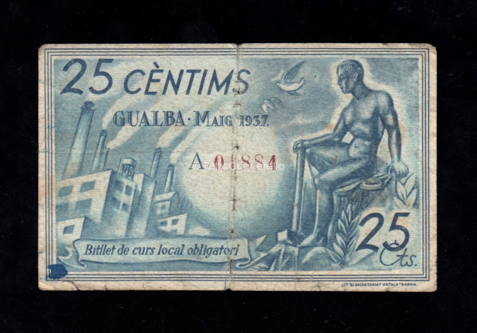 Gualba (Barcelona), 25 céntimos 1937, B/C Gualba (Barcelona), 25 céntimos 1937, B/C