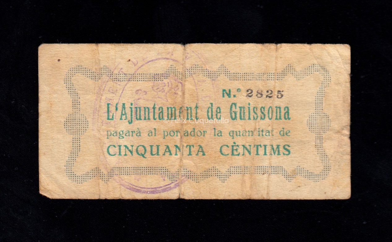 Guissona (Lérida), 50 céntimos 1937, B/C Guissona (Lérida), 50 céntimos 1937, B/C