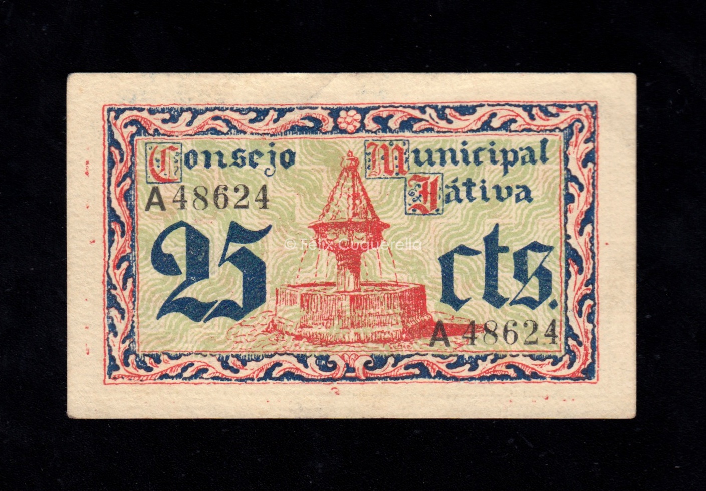 Játiva (Valencia), 25 céntimos 1937, S/C- Játiva (Valencia), 25 céntimos 1937, S/C-