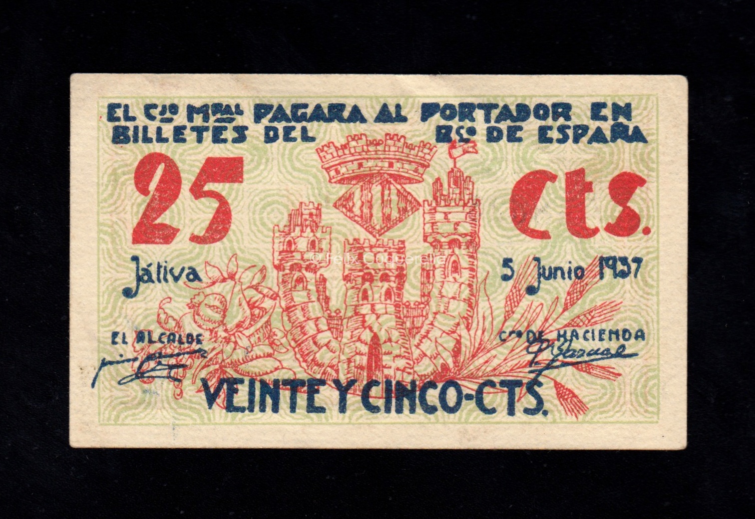 Játiva (Valencia), 25 céntimos 1937, S/C- Játiva (Valencia), 25 céntimos 1937, S/C-