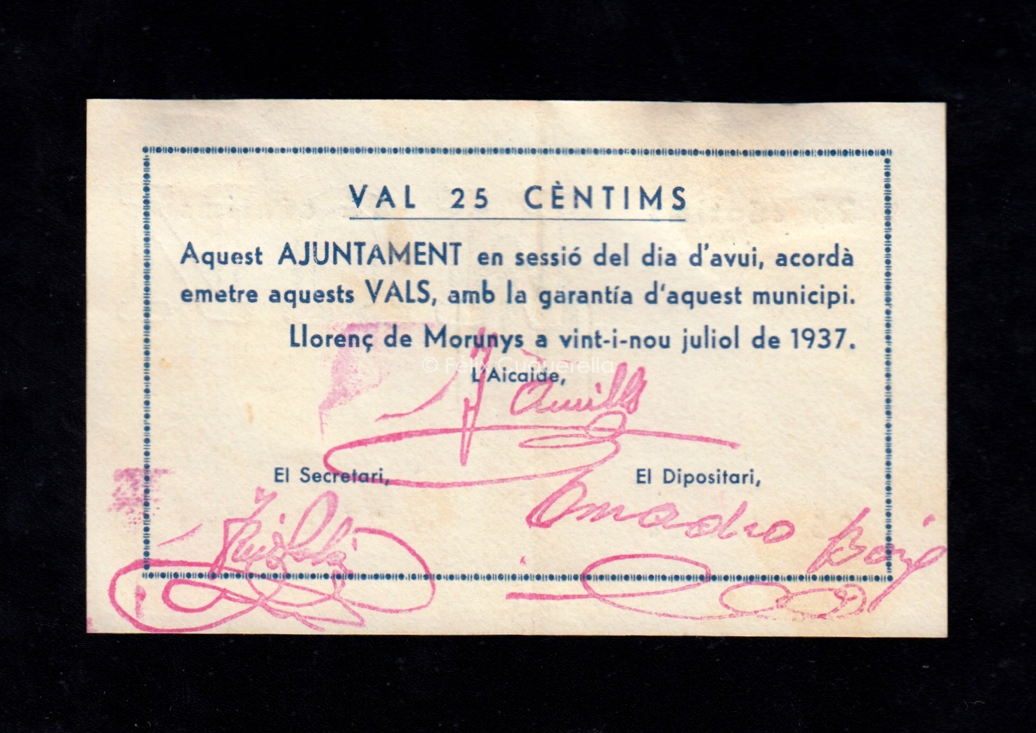 Llorenç de Morunys (Lérida), 25 céntimos 1937, EBC- Llorenç de Morunys (Lérida), 25 céntimos 1937, EBC-
