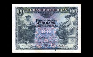 100 Pesetas 1906, serie B, EBC-, doblez central muy marcado, esquina doblada anverso