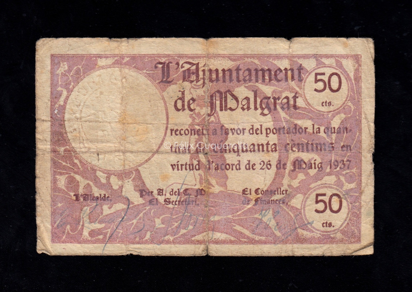 Malgrat (Barcelona), 50 céntimos 1937, B/C Malgrat (Barcelona), 50 céntimos 1937, B/C