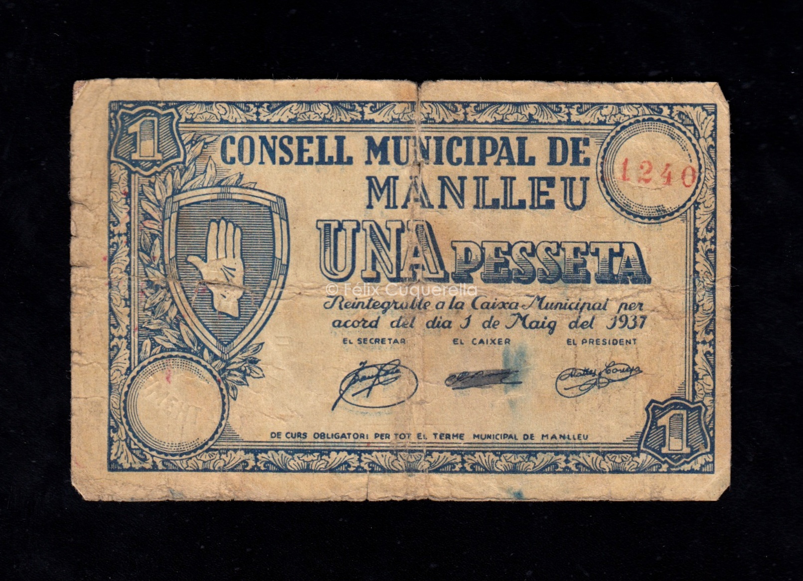 Manlleu (Barcelona), 1 peseta 1937, B/C- Manlleu (Barcelona), 1 peseta 1937, B/C-