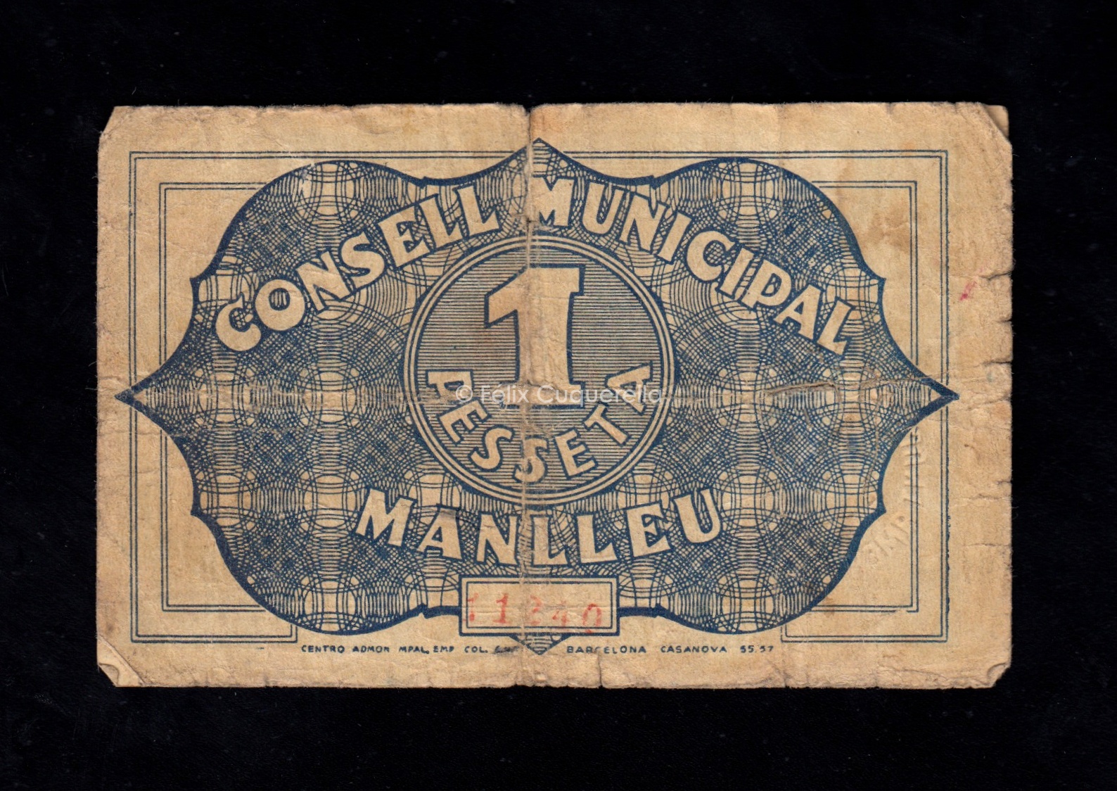 Manlleu (Barcelona), 1 peseta 1937, B/C- Manlleu (Barcelona), 1 peseta 1937, B/C-