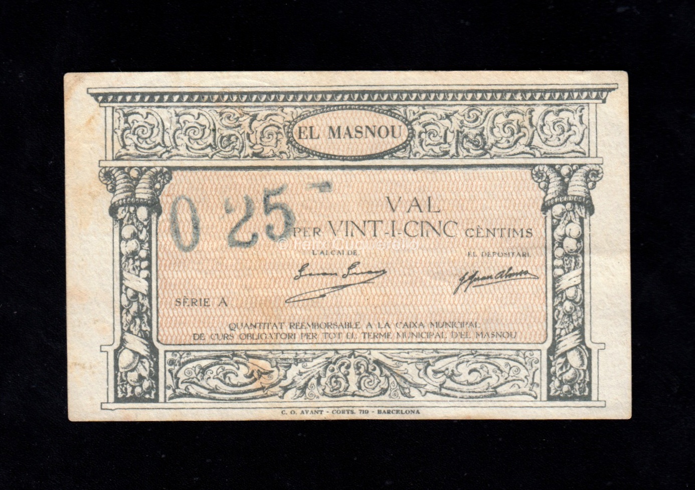 El Masnou (Barcelona), 25 céntimos, EBC- El Masnou (Barcelona), 25 céntimos, EBC-
