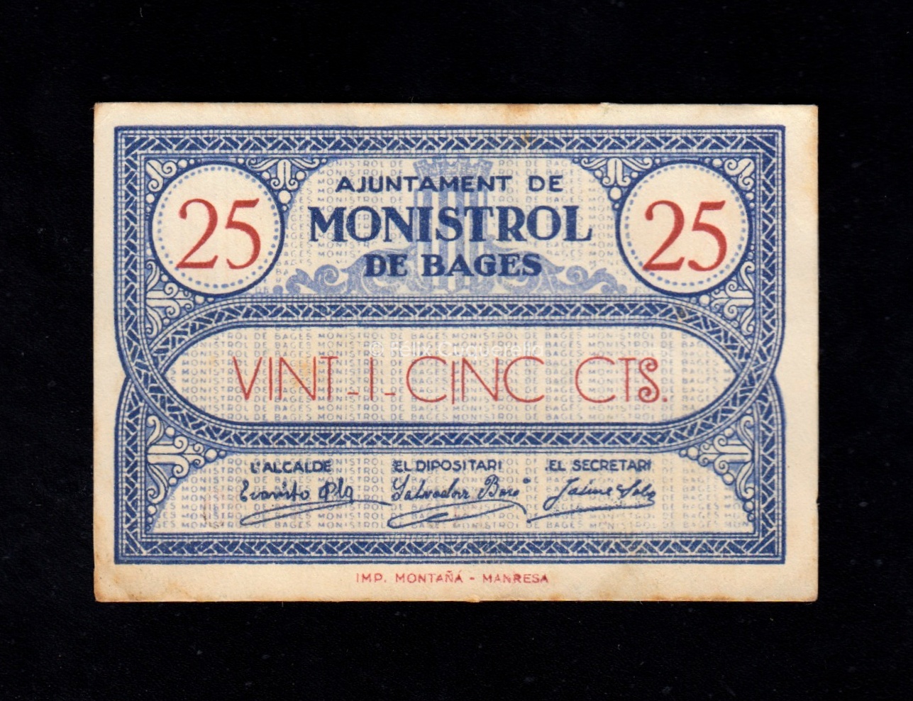 Monistrol de Bages (Barcelona), 25 céntimos, EBC- Monistrol de Bages (Barcelona), 25 céntimos, EBC-
