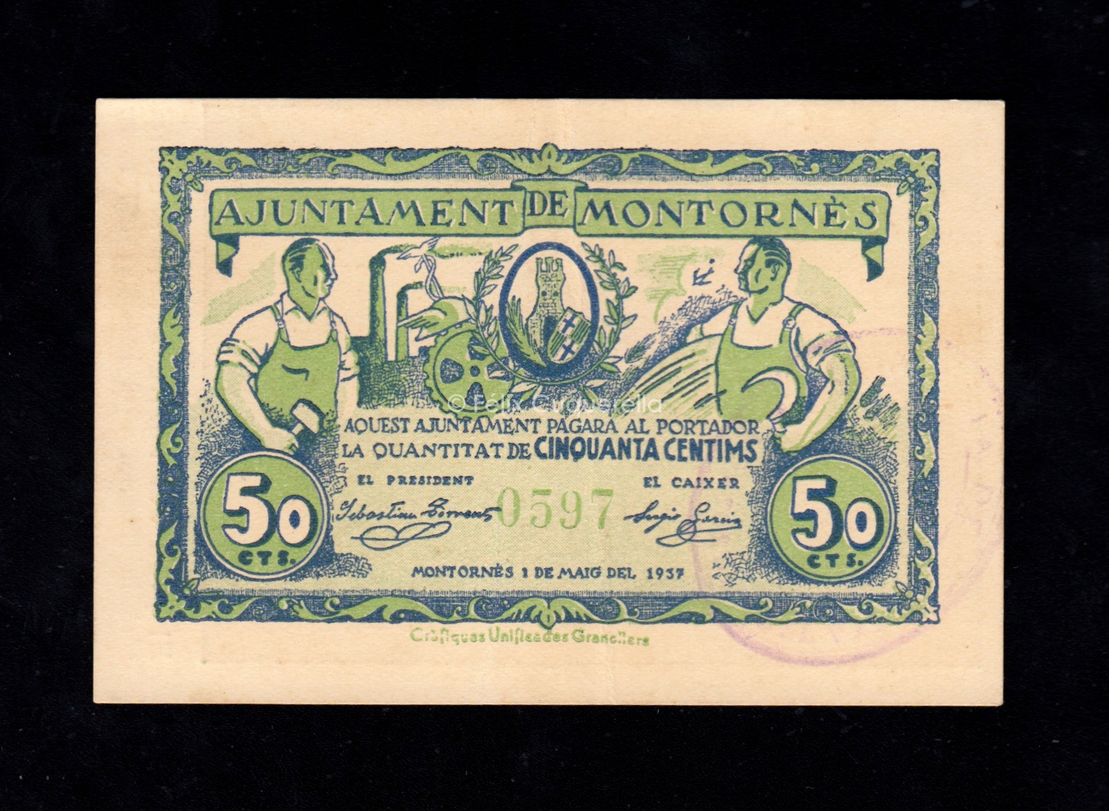 Montornès (Barcelona), 50 céntimos 1937, EBC Montornès (Barcelona), 50 céntimos 1937, EBC
