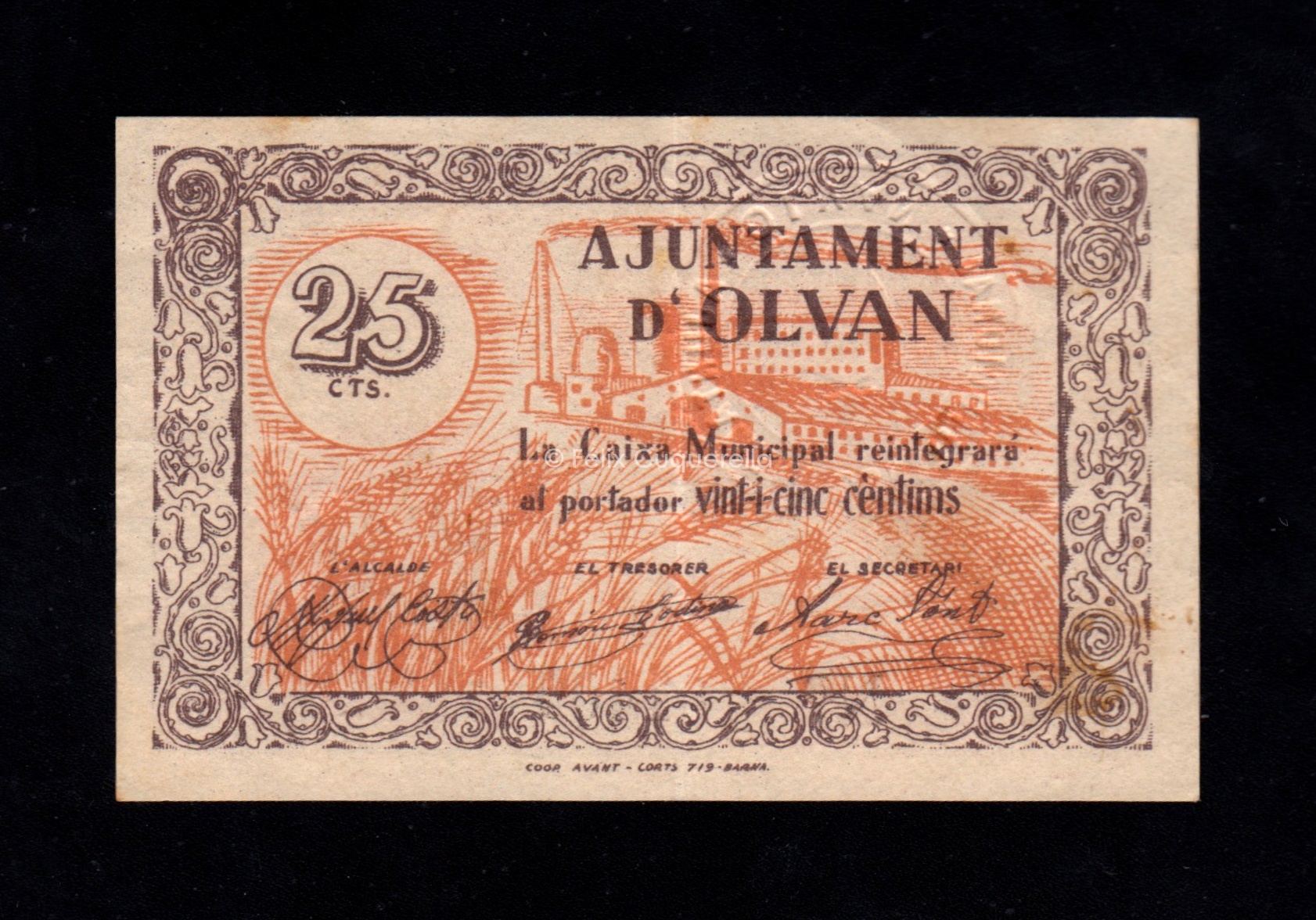 Olvan (Barcelona), 25 céntimos, EBC- Olvan (Barcelona), 25 céntimos, EBC-