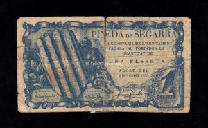 Pineda de Segarra (Lérida), 1 peseta 1937, B/C-