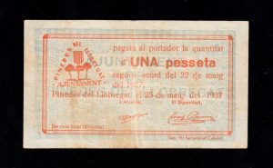 Pinedes del Llobregat (Barcelona), 1 peseta 1937, MBC