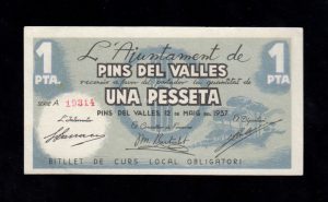 Pins del Vallés (Barcelona), 1 peseta 1937, S/C-