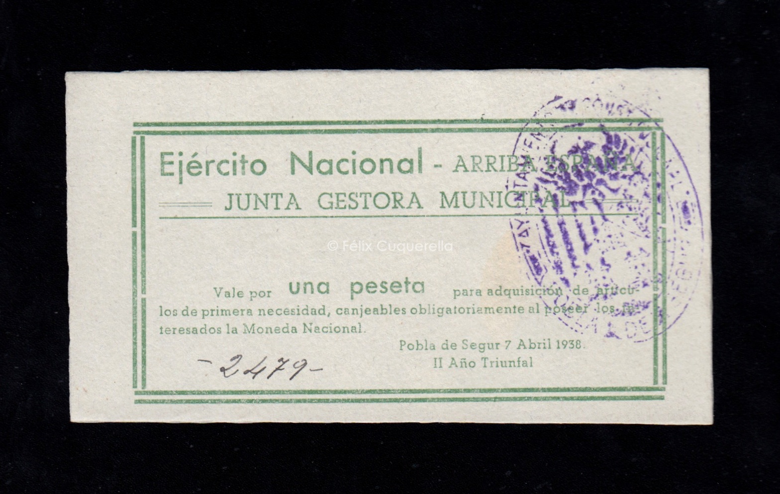 Pobla deSegur (Barcelona), 1 peseta 1938, S/C- Pobla deSegur (Barcelona), 1 peseta 1938, S/C-