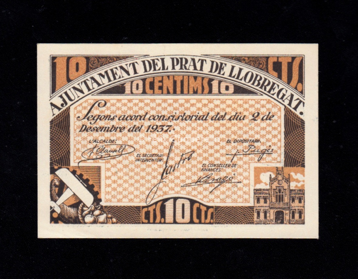 Prat de Llobregat (Barcelona), 10 céntimos 1937, S/C Prat de Llobregat (Barcelona), 10 céntimos 1937, S/C