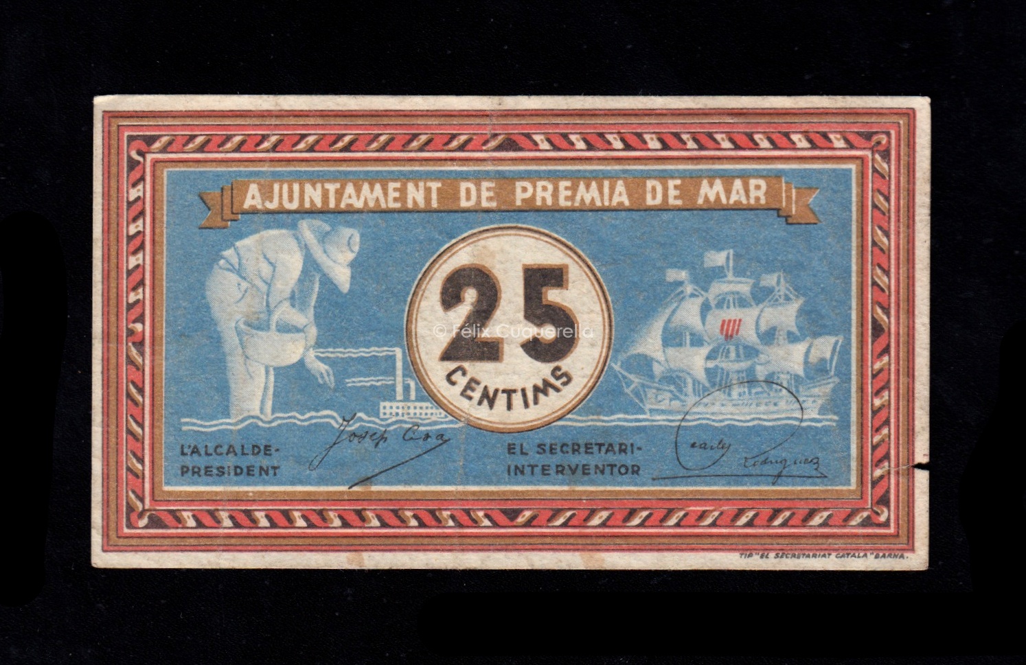 Premià de Mar (Barcelona), 25 céntimos 1937, MBC- Premià de Mar (Barcelona), 25 céntimos 1937, MBC-