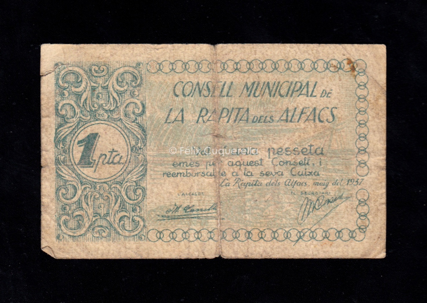La Rapita del Alfacs (Tarragona), 1 peseta 1937, B/C- La Rapita del Alfacs (Tarragona), 1 peseta 1937, B/C-