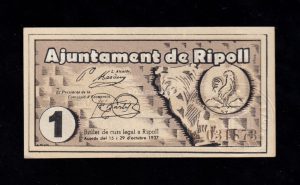 Ripoll (Gerona), 1 peseta 1937, S/C-