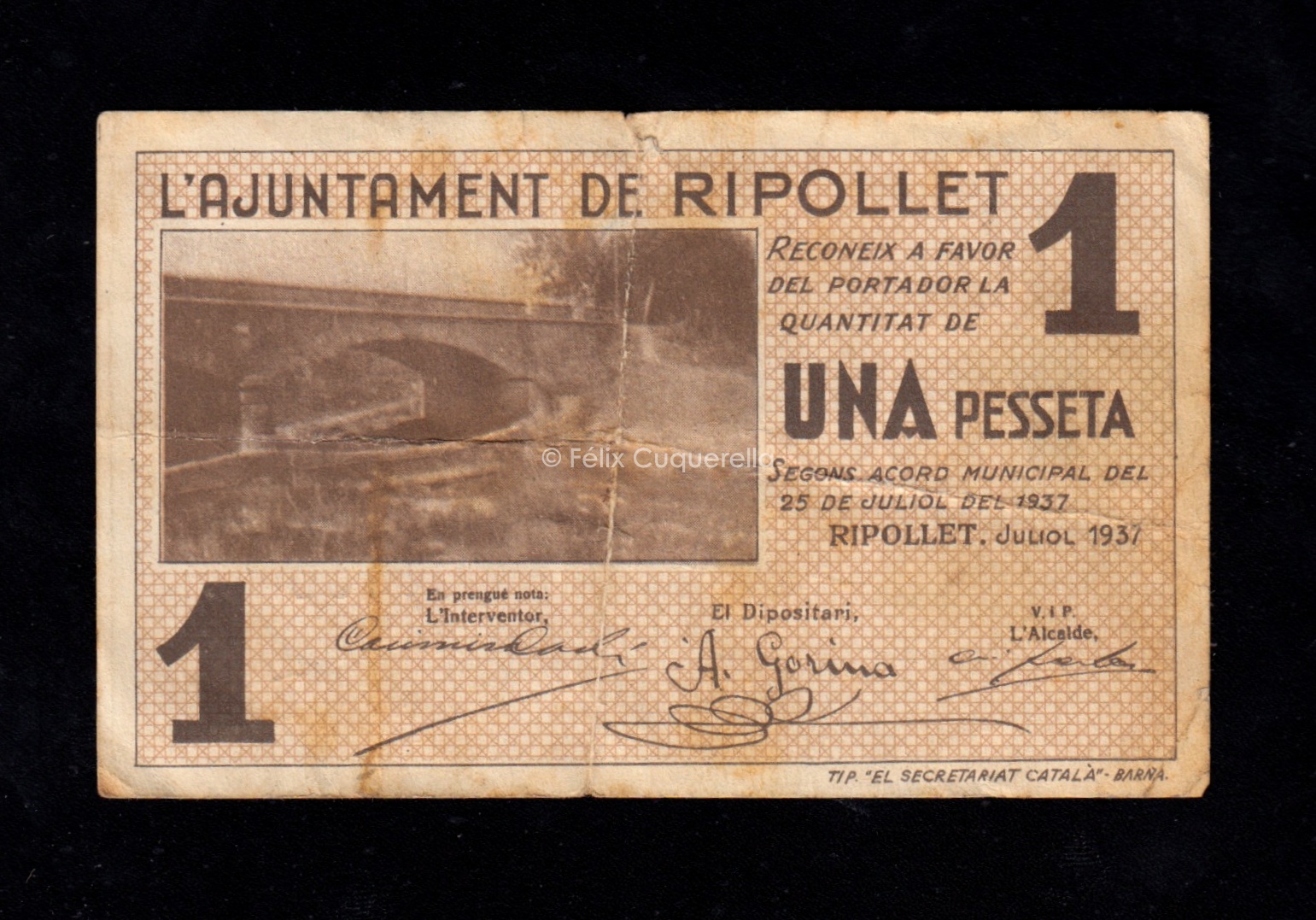 Ripollet (Barcelona), 1 peseta 1937, MBC- Ripollet (Barcelona), 1 peseta 1937, MBC-