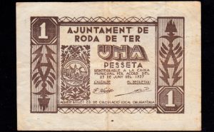 Roda de Ter (Barcelona), 1 peseta 1937, EBC-