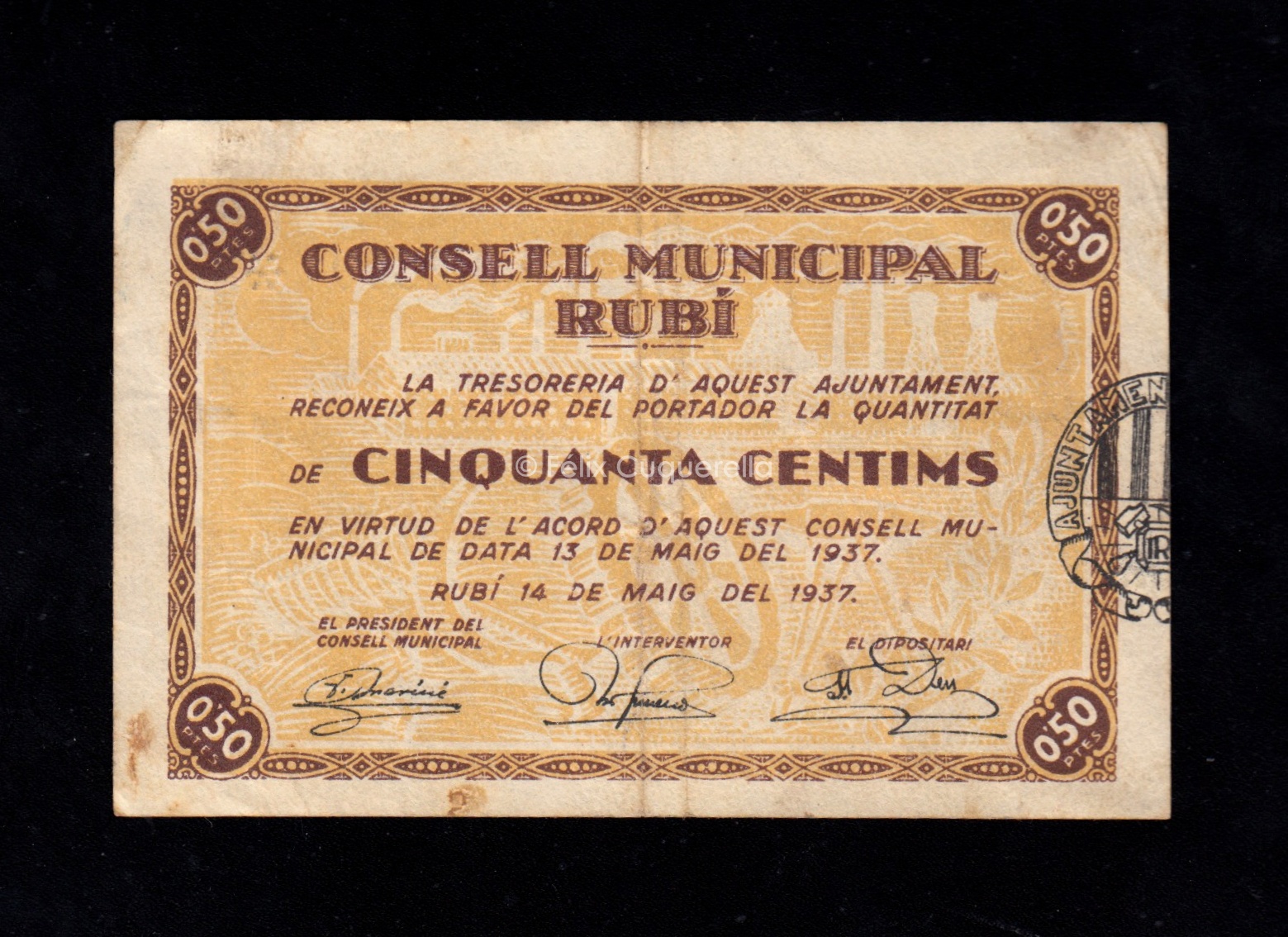 Rubí (Barcelona), 50 céntimos 1937, MBC- Rubí (Barcelona), 50 céntimos 1937, MBC-