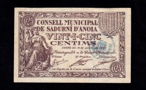 Sadurní d'Anoia (Barcelona), 25 céntimos 1937, MBC