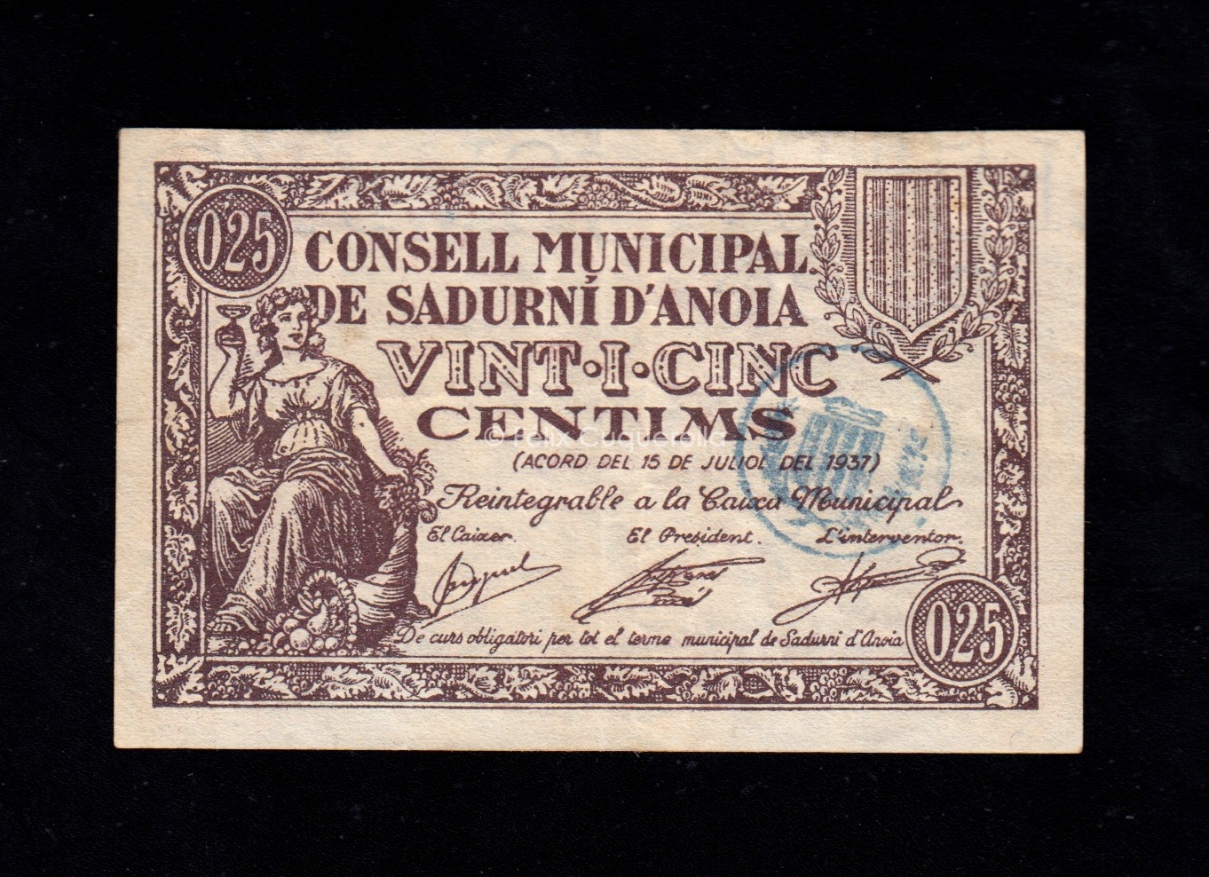Sadurní d'Anoia (Barcelona), 25 céntimos 1937, MBC Sadurní d'Anoia (Barcelona), 25 céntimos 1937, MBC