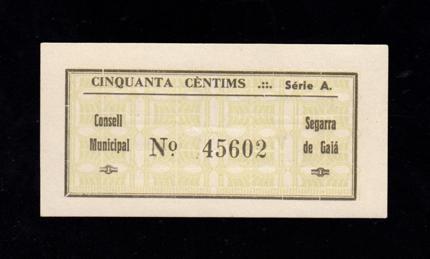 Segarra de Gaià (Lérida), 50 céntims 1937, S/C- Segarra de Gaià (Lérida), 50 céntims 1937, S/C-
