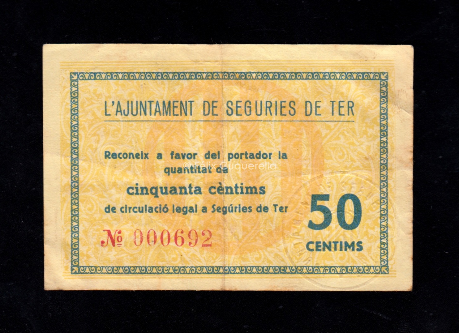 Seguries de Ter (Gerona), 50 céntimos 1937, MBC Seguries de Ter (Gerona), 50 céntimos 1937, MBC