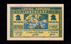 Sentmenat (Barcelona), 1 peseta 1937, S/C-