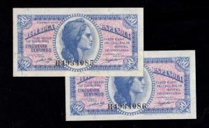 Pareja correlativa 50 céntimos 1937, serie B, S/C-