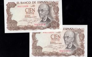 Pareja correlativa 100 Pesetas 1970, serie W, S/C-