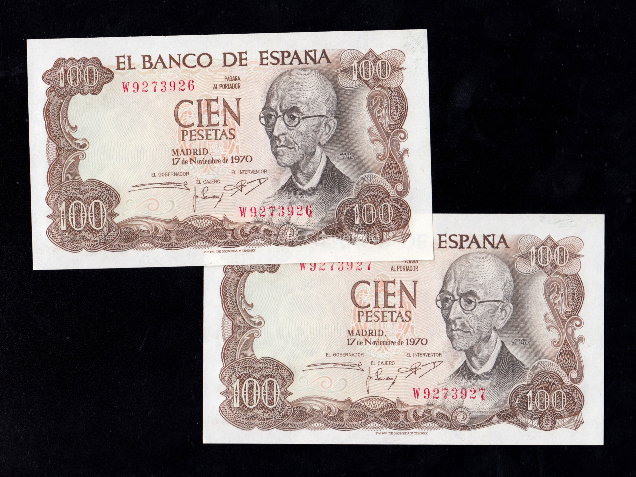 Pareja correlativa 100 Pesetas 1970, serie W, S/C- Pareja correlativa 100 Pesetas 1970, serie W, S/C-