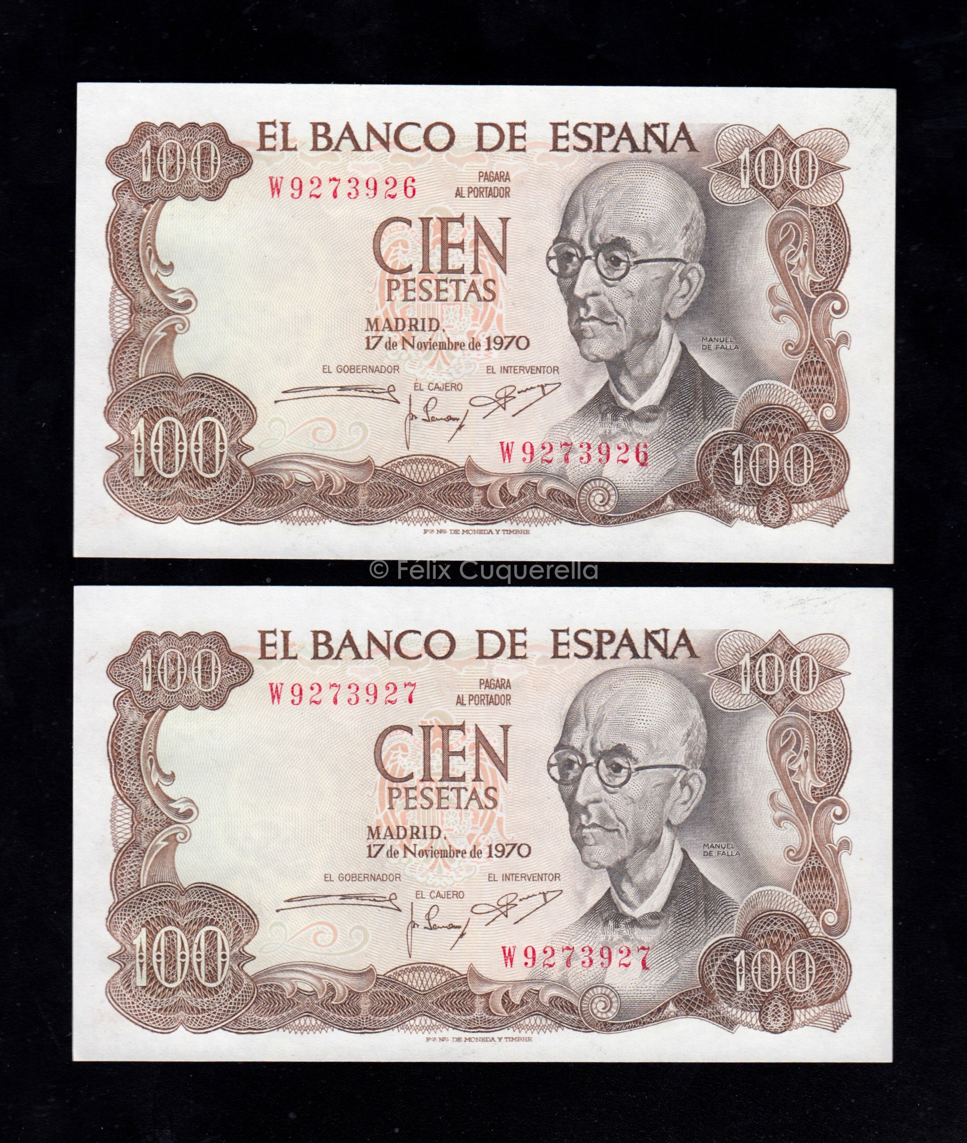 Pareja correlativa 100 Pesetas 1970, serie W, S/C- Pareja correlativa 100 Pesetas 1970, serie W, S/C-
