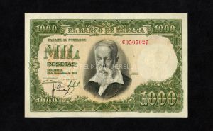 1000 pesetas 1951, serie C, EBC, rotura en lateral anverso