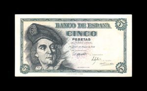 5 pesetas 1948, sin serie, S/C-, márgenes sucios anverso